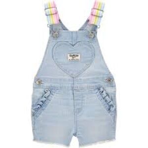 OshKosh B'gosh Blue Denim Overalls Shorts Heart Pocket Pastel Straps 18 months